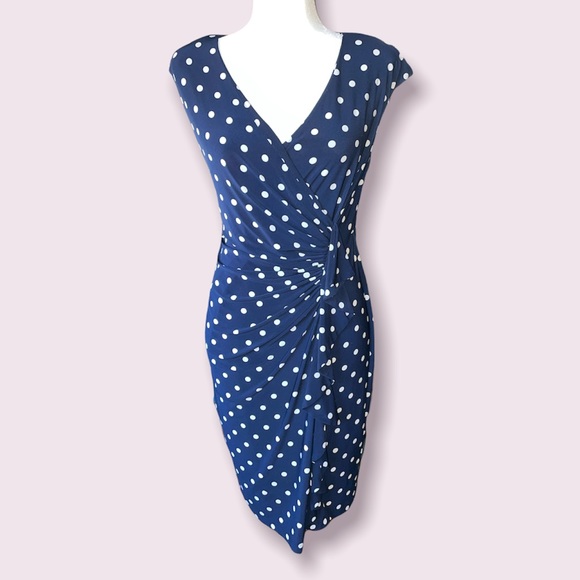 Navy blue with white polka dots dress - American Living by Ralph Lauren - Picture 1 of 8